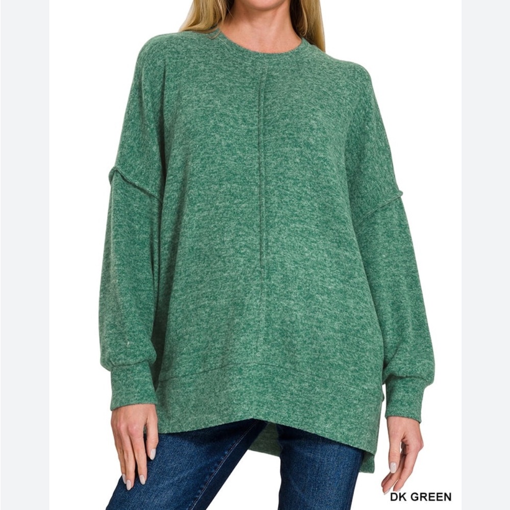 Zenana Outfitters Dark Green Luxe Hacci Fabric Crewneck Sweater-never worn!!